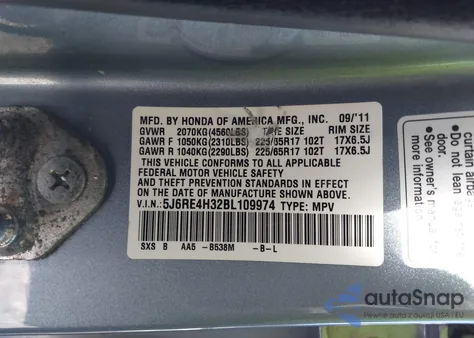 2011 Honda Cr-V Lx z USA, uszkodzony, nr VIN 5J6RE4H32BL109974